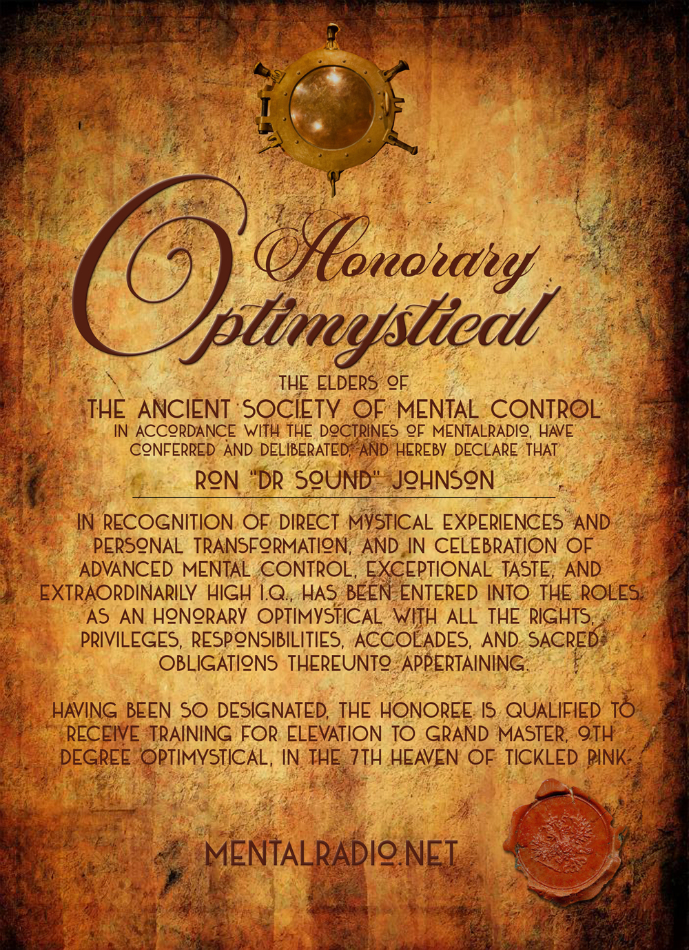 Honorary Optimystical Certificate